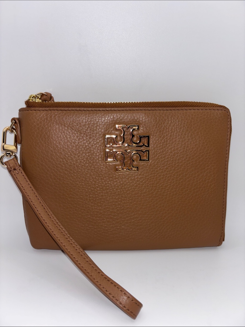 Tory Burch Caramel Leather Logo Wristlet